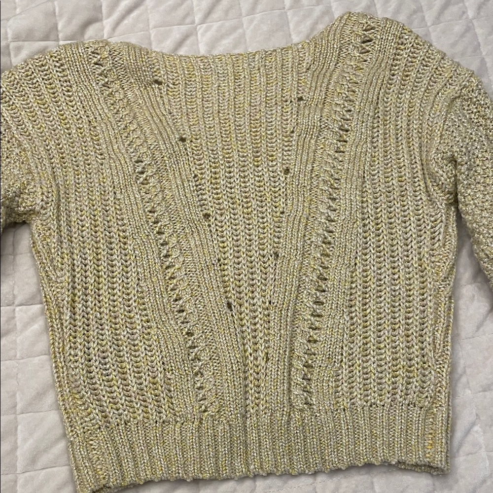 XOXO V-Neck Cable Knit Metallic Cropped Sweater Small - Picture 8 of 8